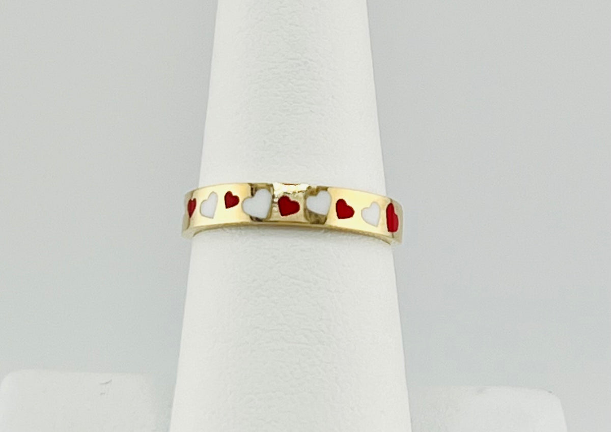 14k band with red and white hearts size 7