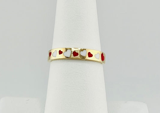 14k band with red and white hearts size 7