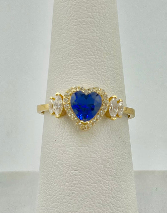 14k heart ring with big dark blue stone