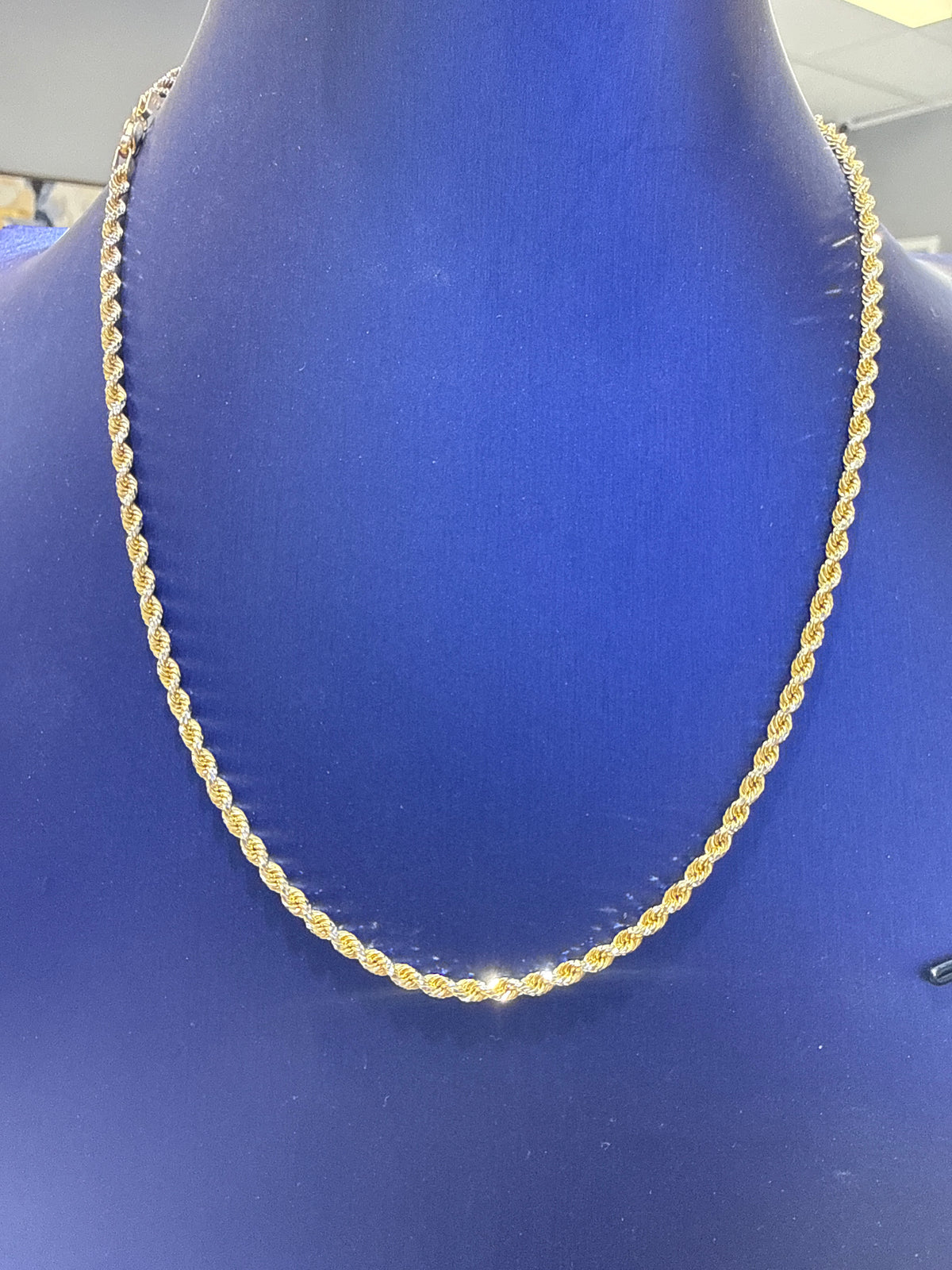 14k Rope 2 tones solid gold rare diamond cut necklace chain 18” 2.7mm