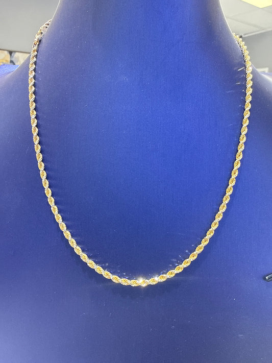 14k Rope 2 tones solid gold rare diamond cut necklace chain 18” 2.7mm