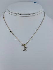 10k letter E necklace with diamond ruby and pearl