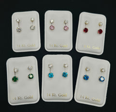 14k ladies medium colored stone and white stone earring