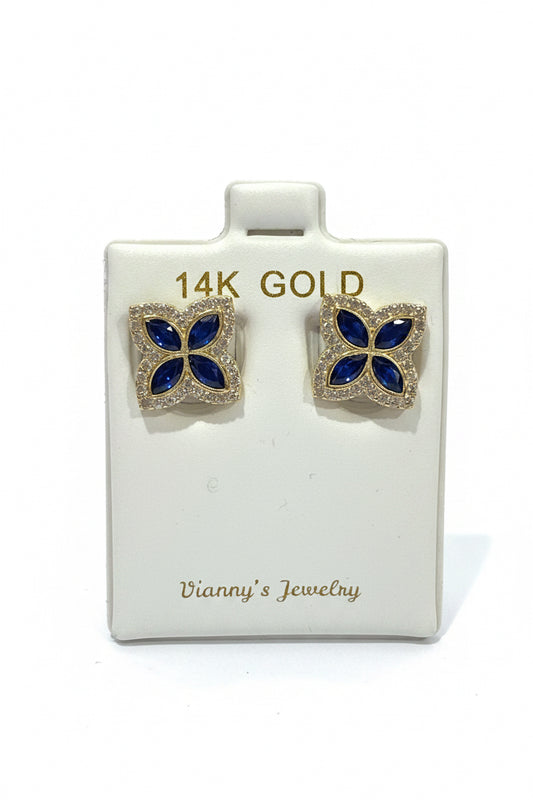 14k blue flower earrings