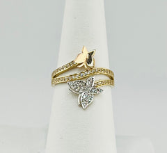 14k tri-colored ring with butterflies and stones