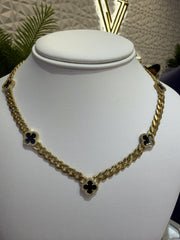 10k Monaco style Necklace choker 5 black clover flower 18.85grams