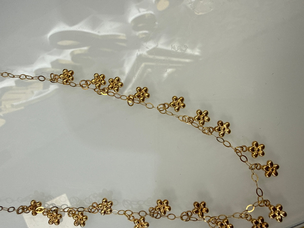 14k necklace multi hanging flowers