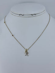 10k letter R necklace with diamond ruby and pearl