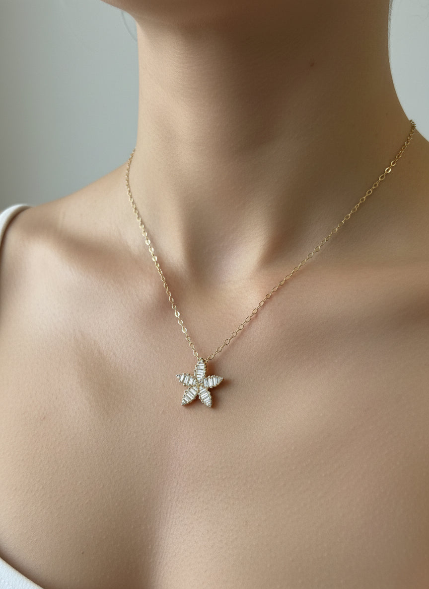 14k Necklace choker ladies flower