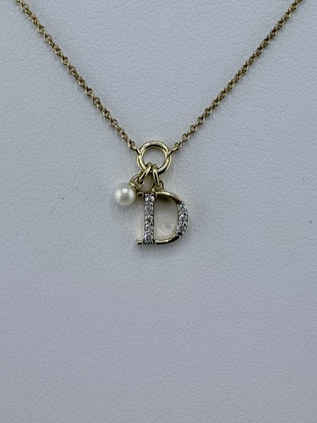10k letter D necklace with diamond ruby and pearl