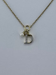 10k letter D necklace with diamond ruby and pearl