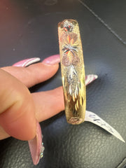 14k 3 tri color solid gold bangle for girls kids adjustable bracelet