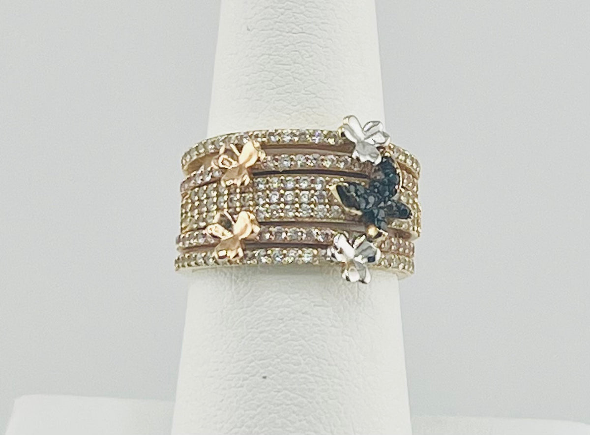 14k 3color Semanario with butterflies size 7