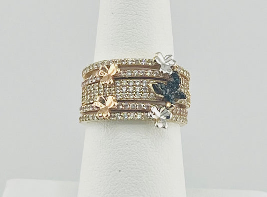 14k 3color Semanario with butterflies size 7