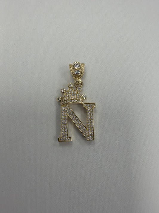 14k letter N pendant with Cz’s stones