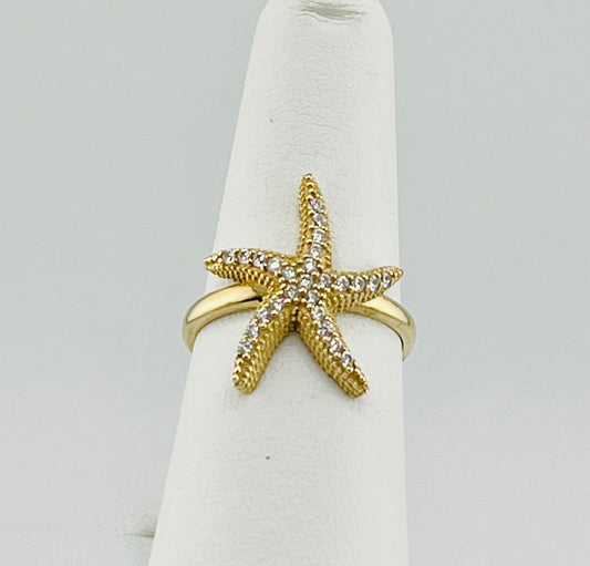 14k starfish ring with stones