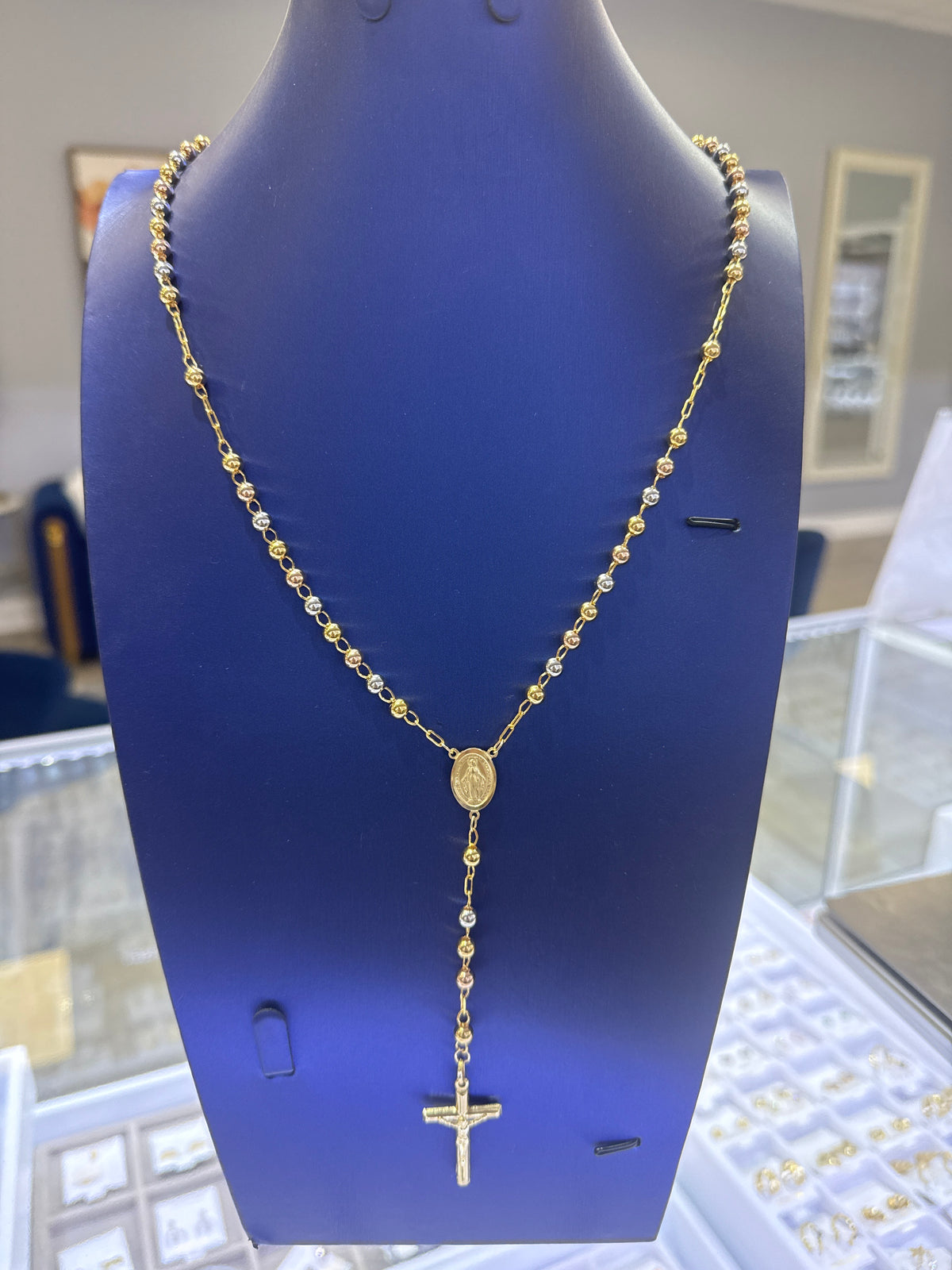 14k Rosary  rose gold rosary rosario 24” necklace