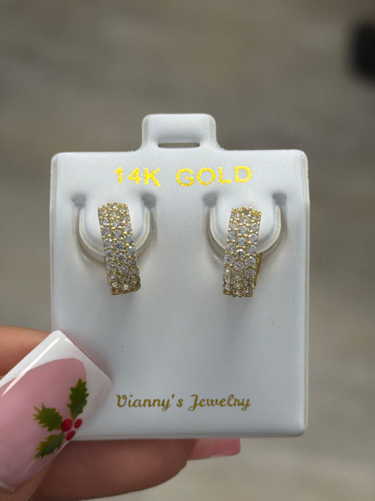 14k Gold small huggies with stones