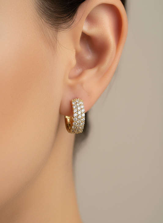 14k Gold stone huggies