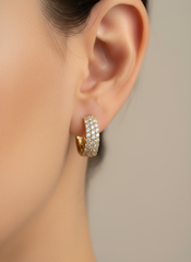 14k Gold stone huggies