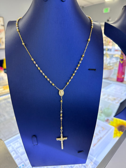 14k Rosary  beats necklace 3 color 24”