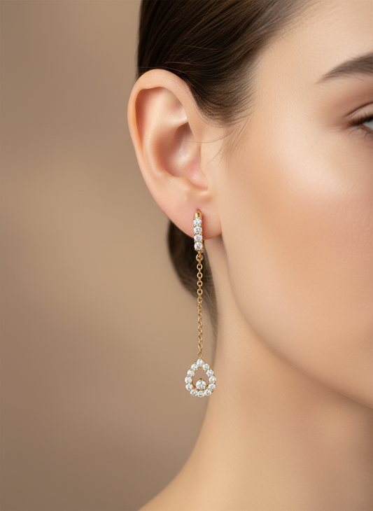 14k oval hanging earrings with many stones