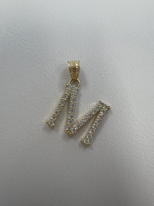 14k letter M pendant with Cz’s stones