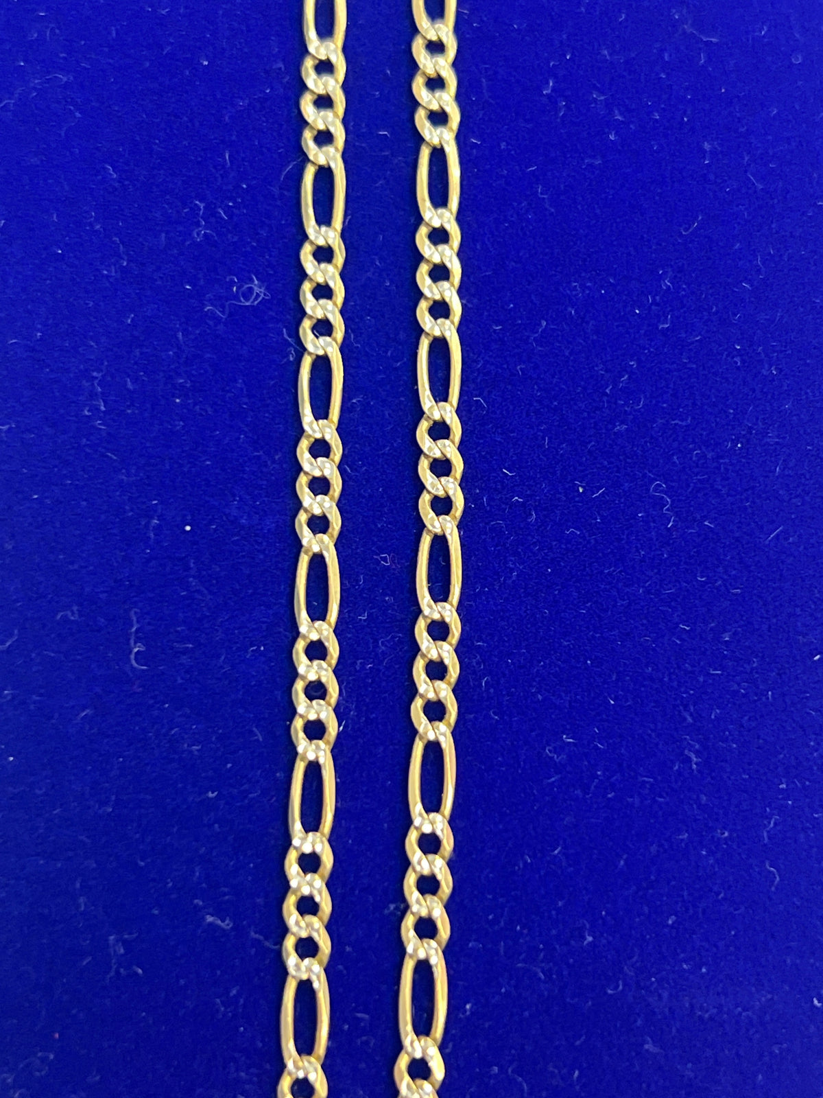 14k yellow figaro necklace White diamond cut chain 24” 8.74g