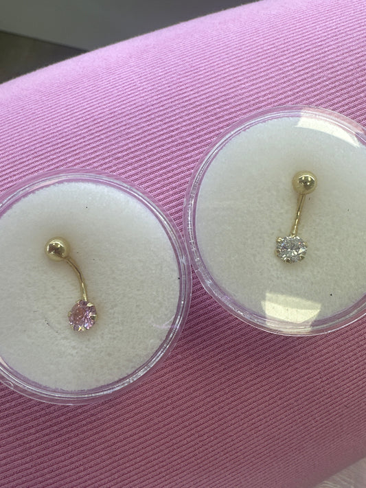 14k belly ring with (pink/white) circle stone