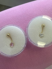 14k belly ring with (pink/white) circle stone