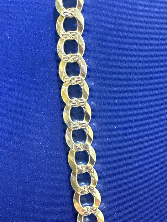 14k Necklace cuban style  yellow gold diamond cut 18” 10.8g 4.8mm
