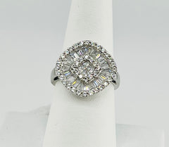 14k white gold square and flower shape ring with stones