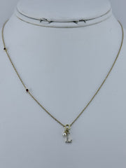 10k letter L necklace with diamond ruby and pearl