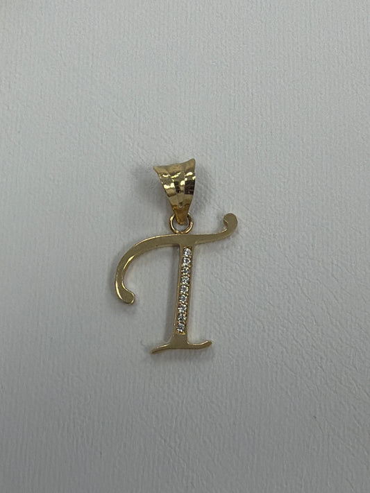 14k letter T pendant with Cz’s stones