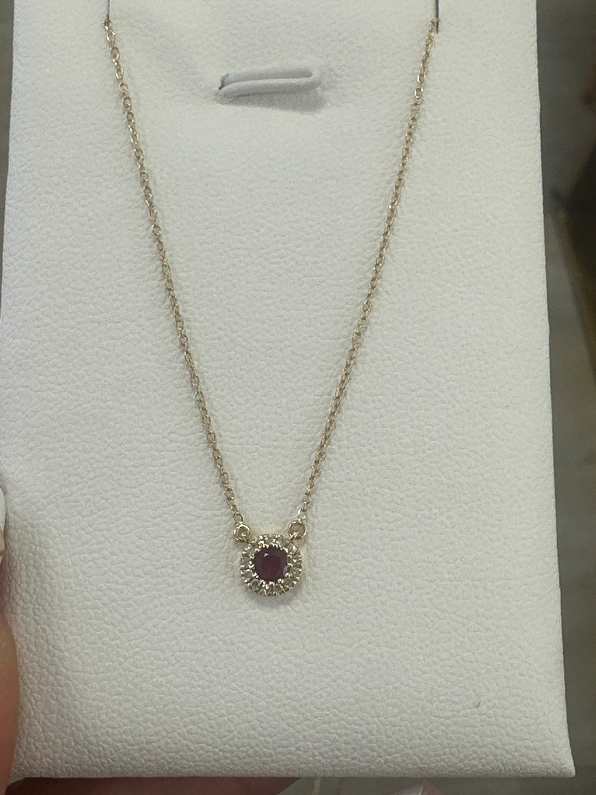 14k necklace Ruby &  Cross .03ct style  17”