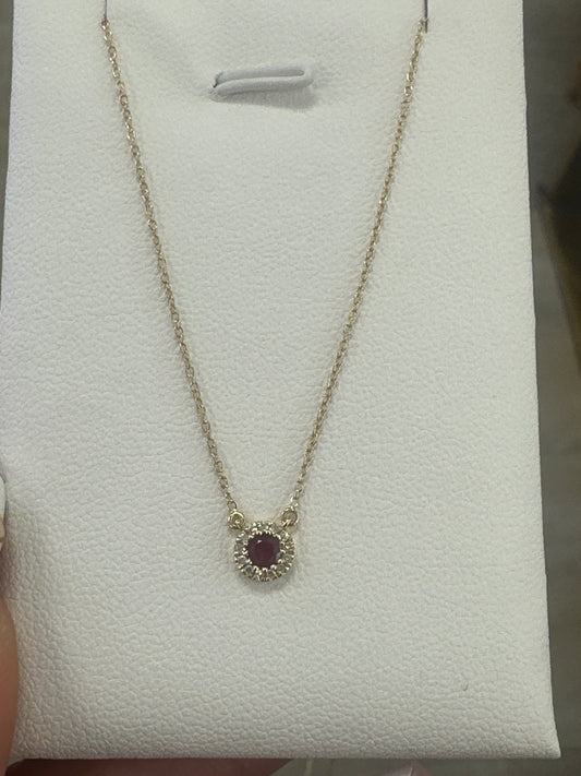 14k necklace Ruby &  Cross .03ct style  17”