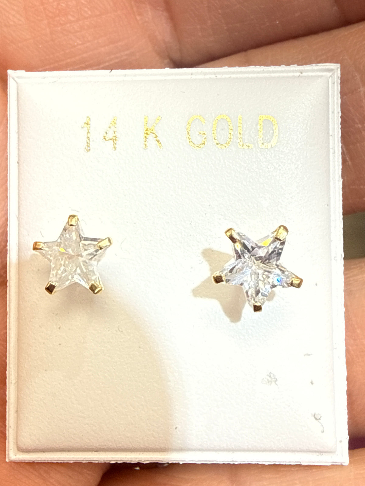 14k Star Cz corner prong  stud bezel and I stone screw back 6x6 mm