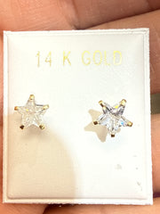 14k Star Cz corner prong  stud bezel and I stone screw back 6x6 mm
