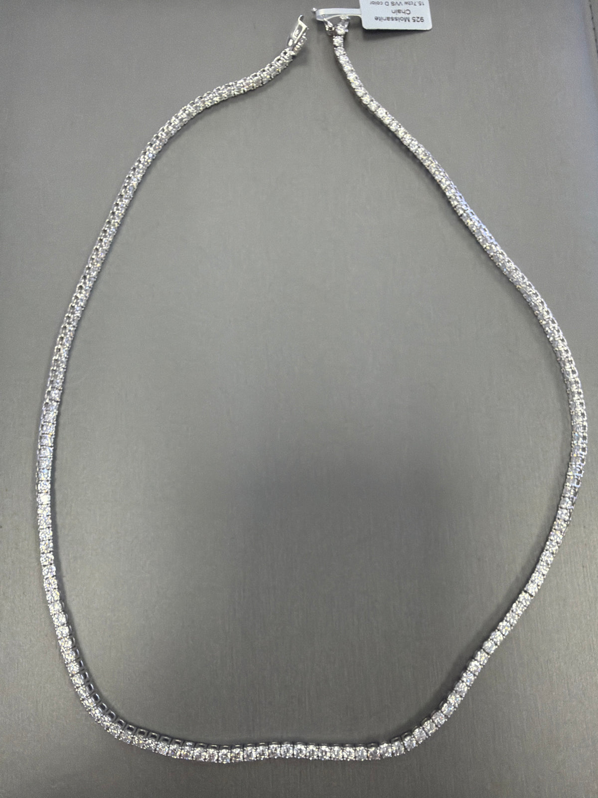 Silver tennis moissante necklace 15.7ct