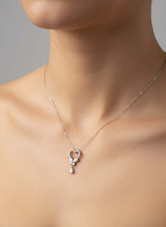 14k Necklace choker ladies heart with tear drop