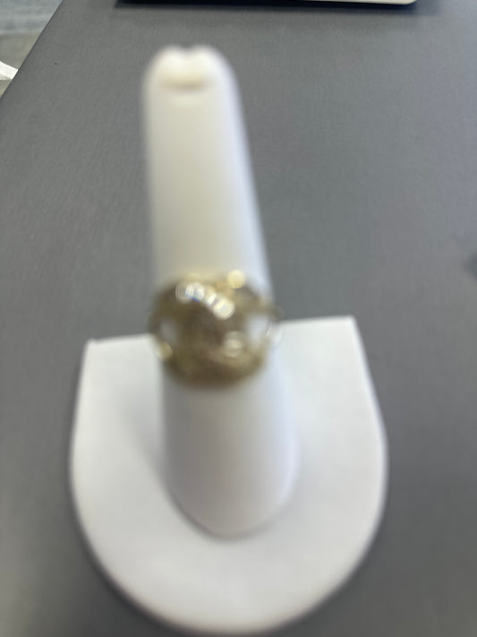 14k gold big CC ring with pink and white stones