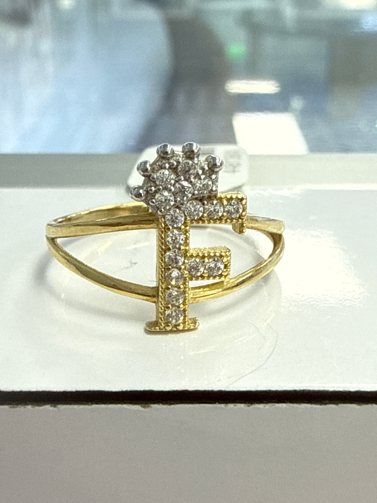 14k letter ring F with stones