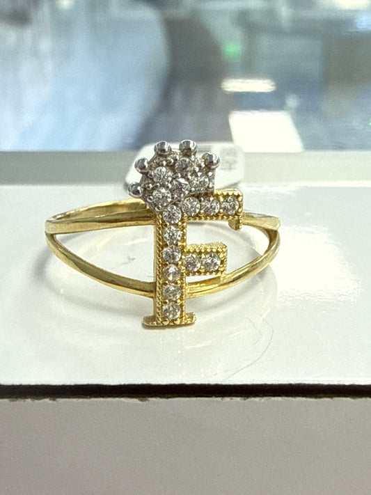 14k letter ring F with stones