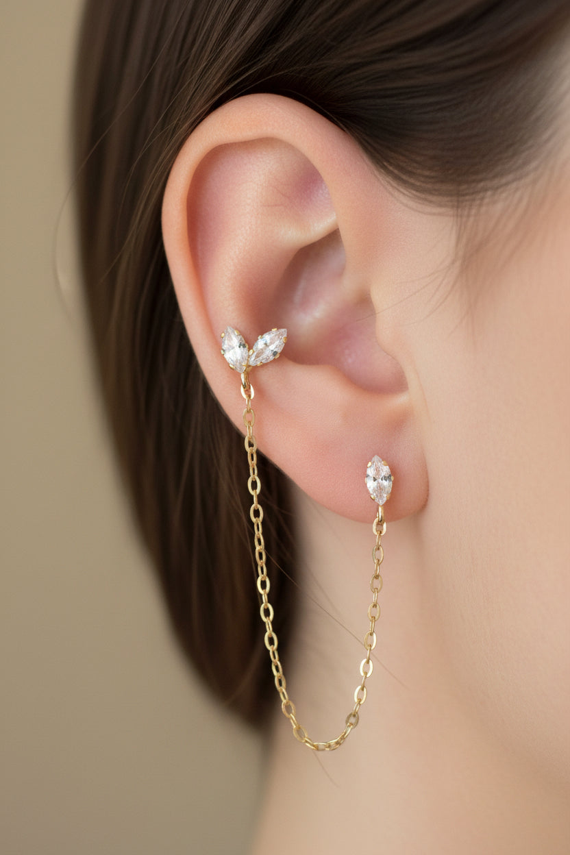 14k earrings with chain made for multiple piercings
