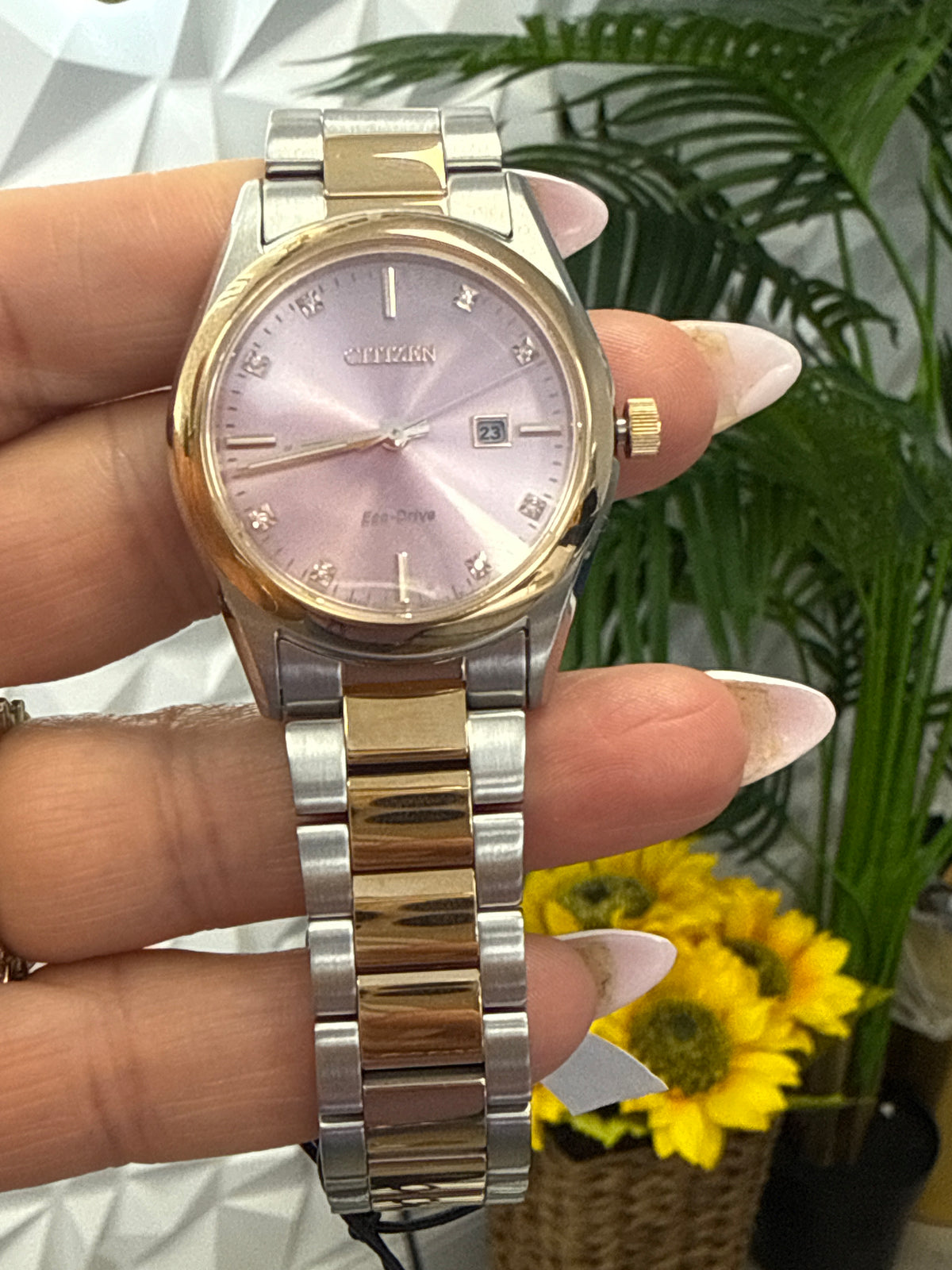 Citizen watch ECO drive Sport 1 Crystal rose gold and silver color