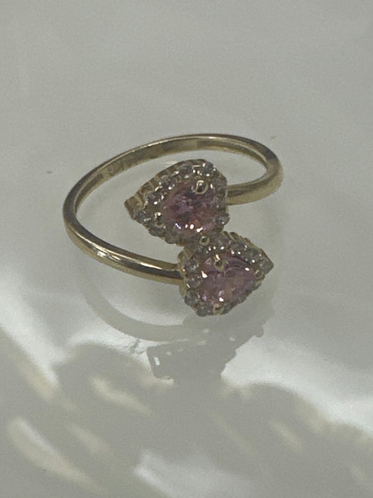 14k pink ring with heart shape stone