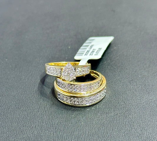 10k 1.00ct dia trio ring set engagement wedding