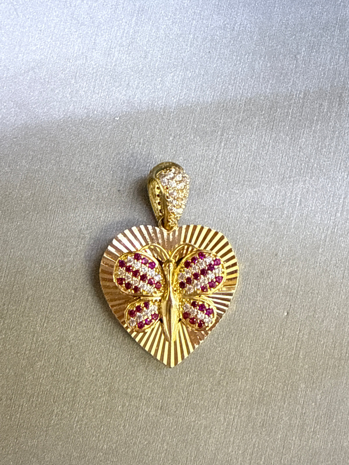 10k heart butterfly pendant red stones