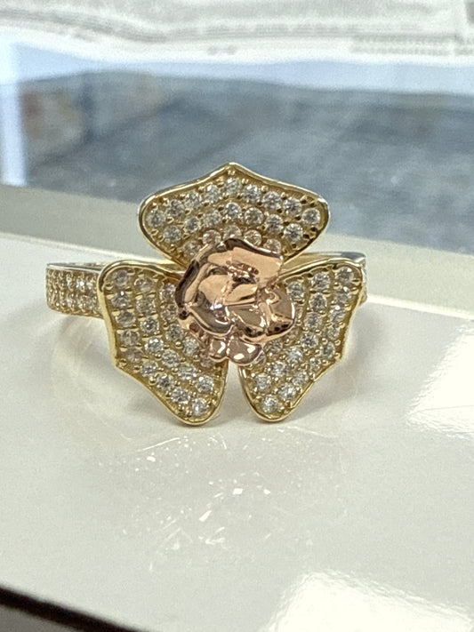 14k gold ring ladies flower clover with stones