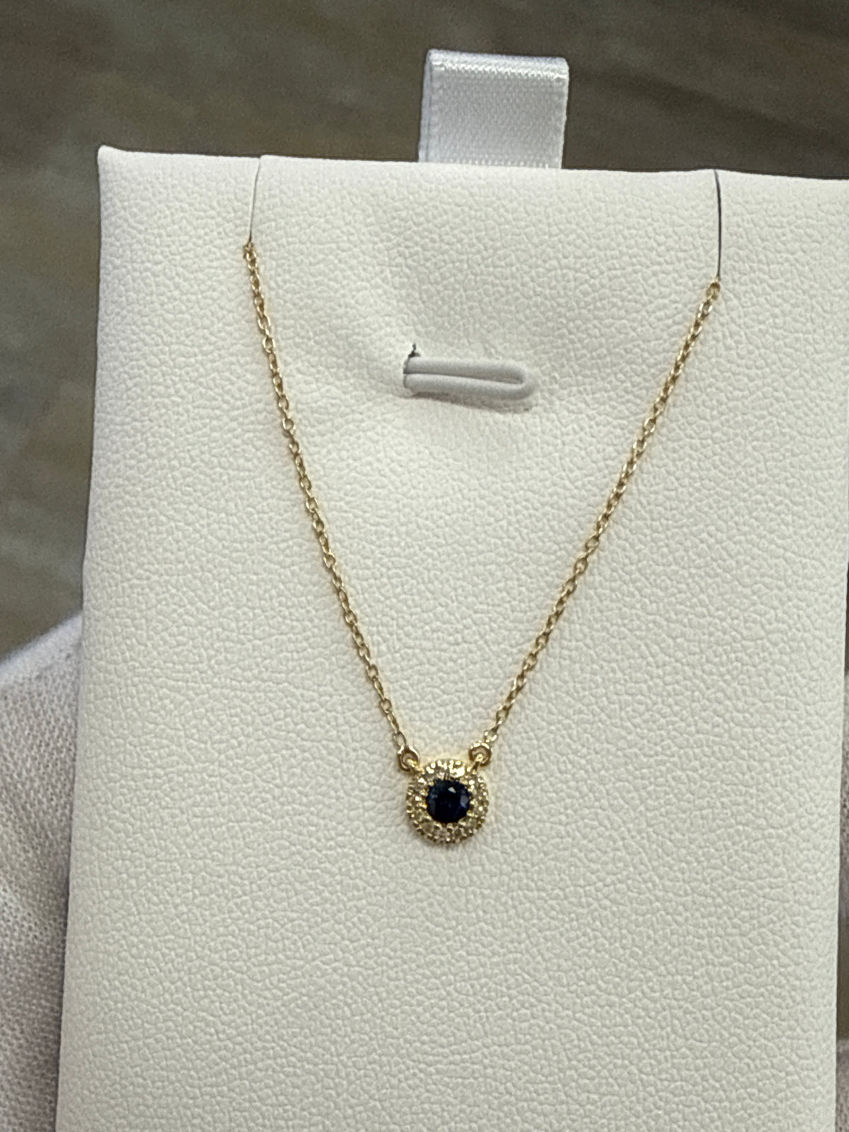 14k necklace Sapphire & .04ct Diamond style  17”
